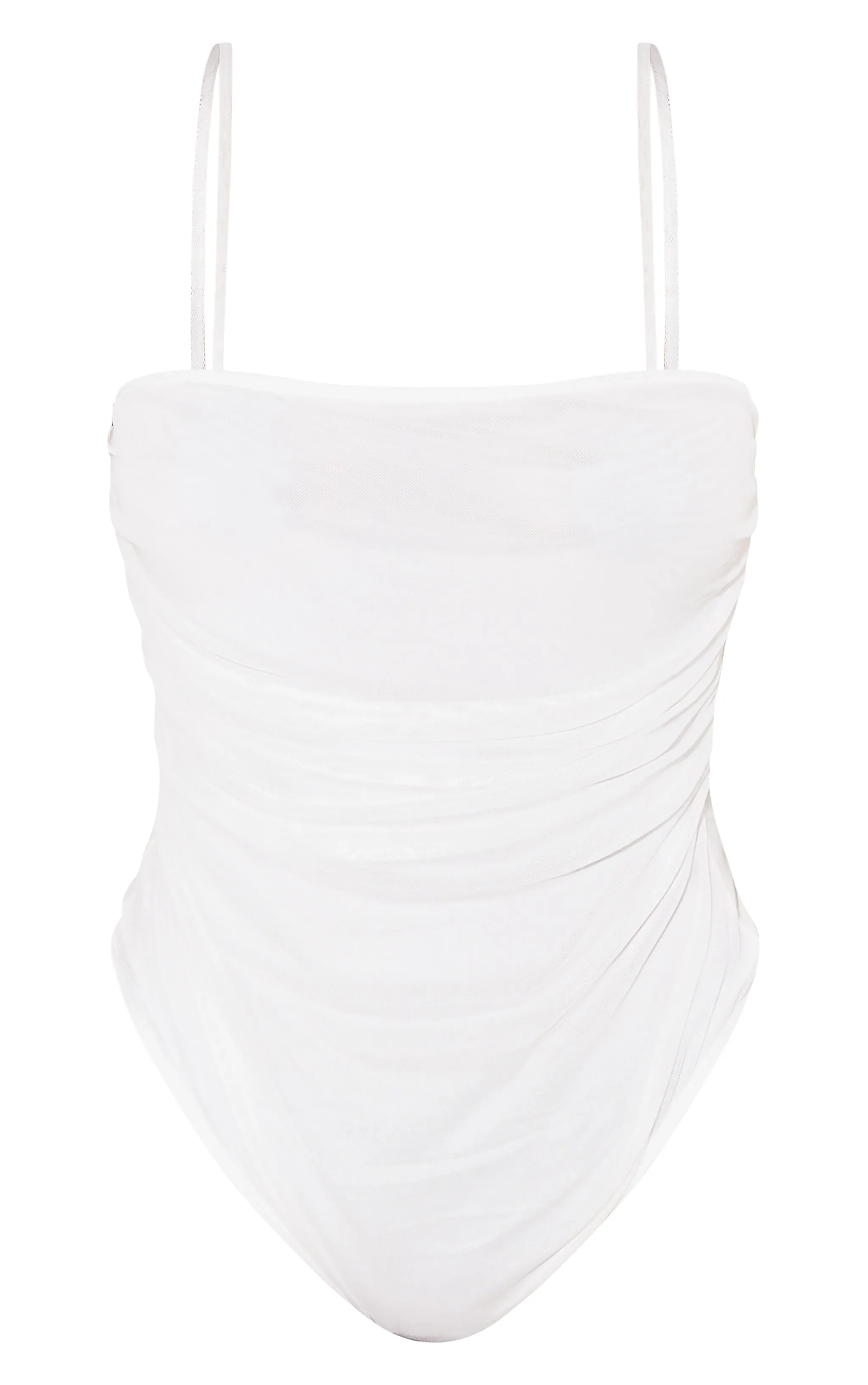 Shape White Mesh Ruched Detail Thong Bodysuit sold by Pretty Little Thing product image thumbnail 5