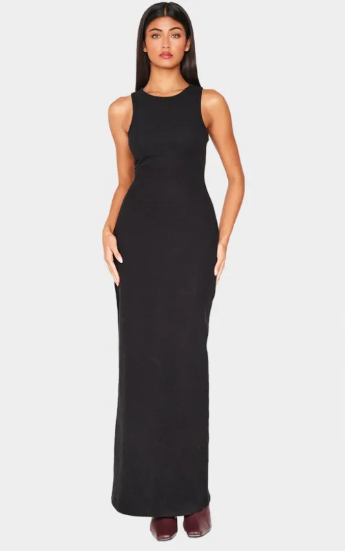 Black Heavy Rib Racer Sleeveless Maxi Dress sold by Pretty Little Thing