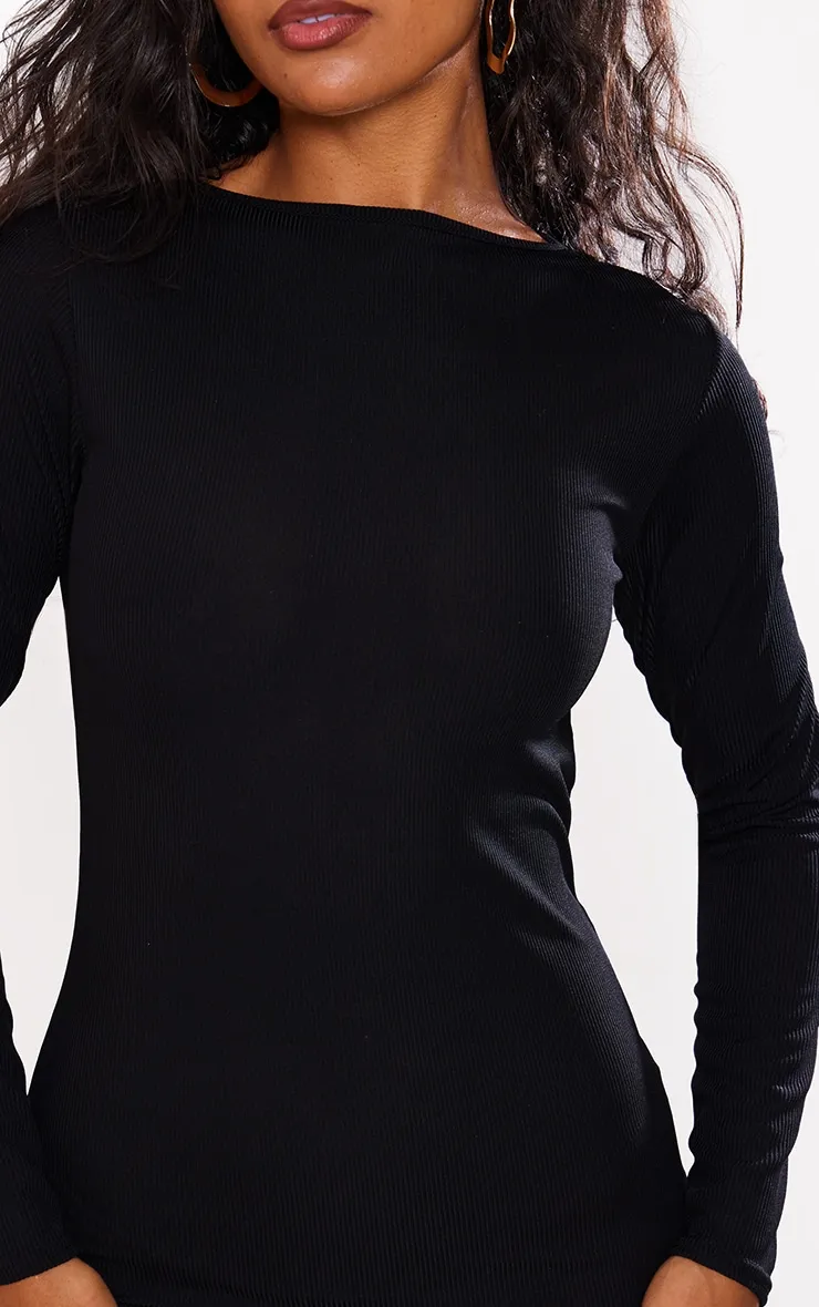 Black Ribbed Long Sleeve Bodycon Dress sold by Pretty Little Thing product image thumbnail 4