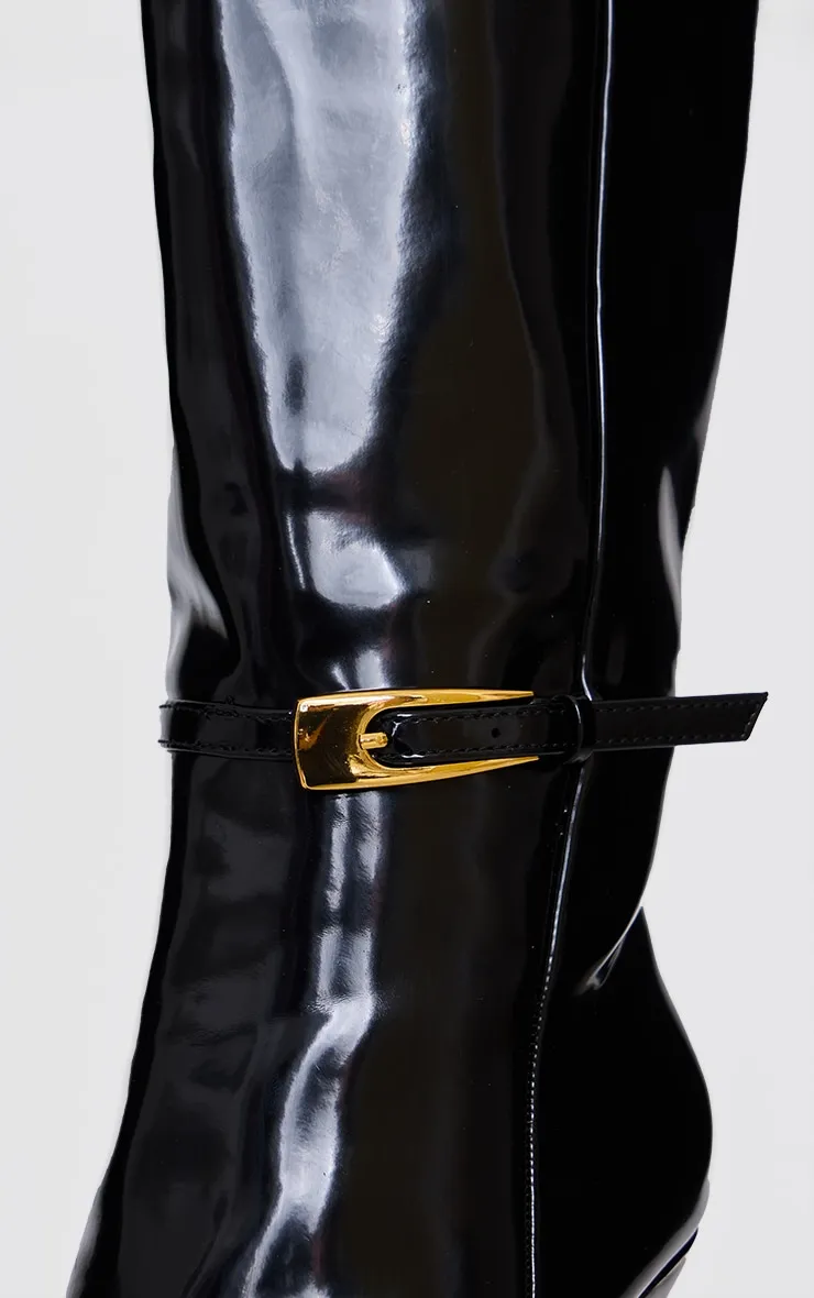 Black Patent PU Wide Fit Point Toe Knee High Stiletto Heeled Boots sold by Pretty Little Thing product image thumbnail 4