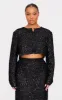 Plus Black Sequin Long Sleeve Button Up Crop Top sold by Pretty Little Thing