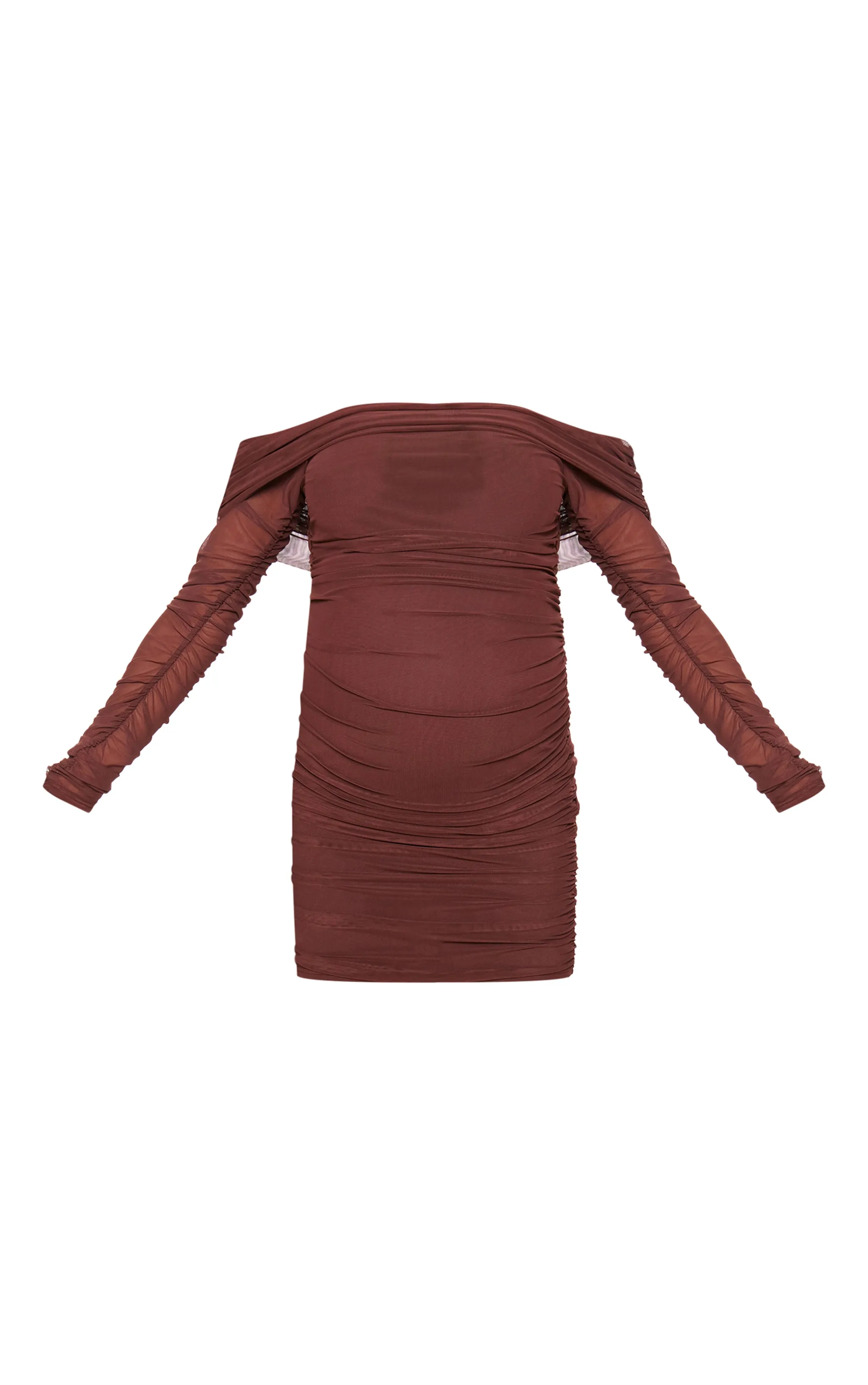 Maternity Chocolate Mesh Ruched Long Sleeve Mini Dress sold by Pretty Little Thing product image thumbnail 5