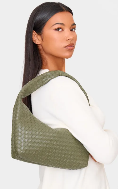 Khaki Pu Weave Handbag sold by Pretty Little Thing