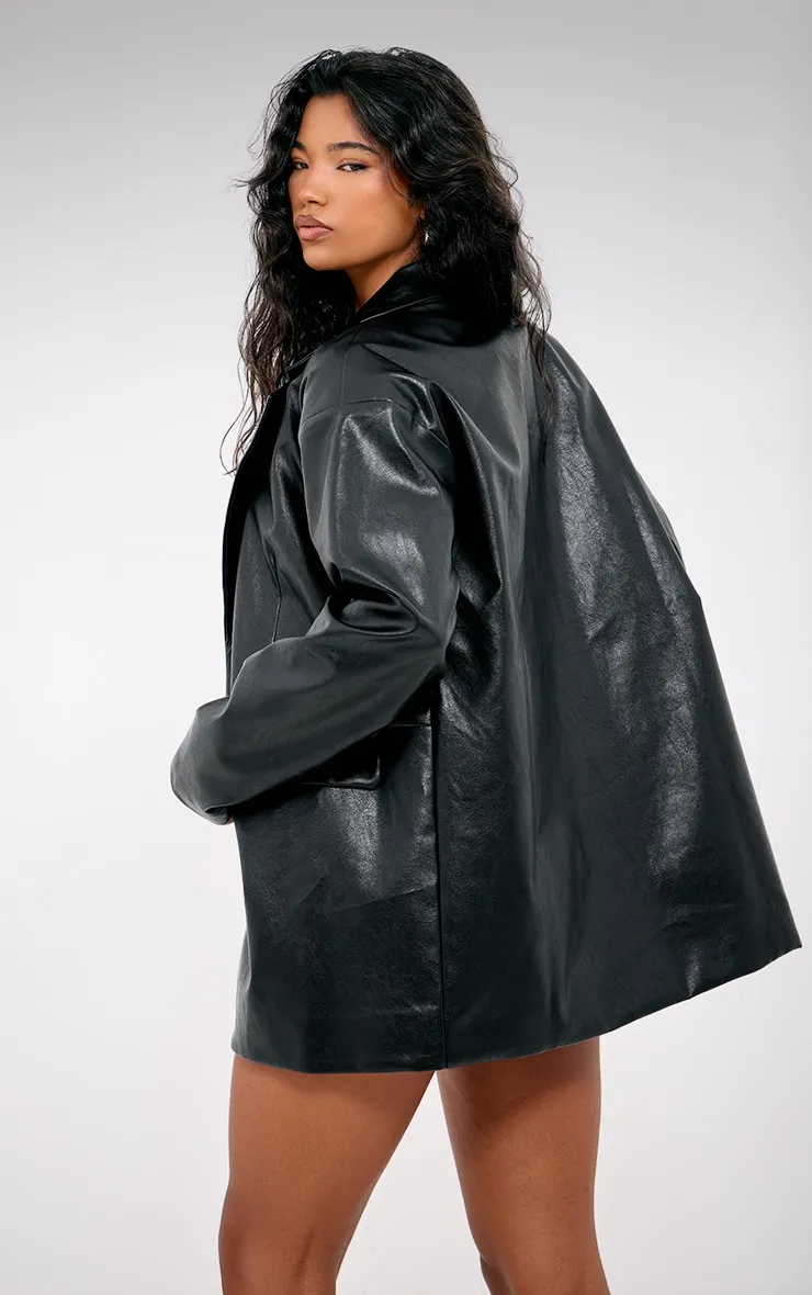 Black Faux Leather Oversized Long Blazer sold by Pretty Little Thing product image thumbnail 2