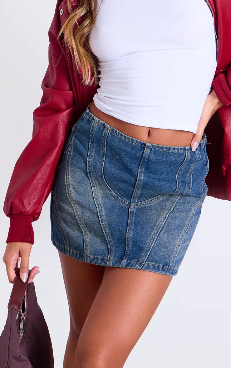 Vintage Mid Wash Contrast Seam Detail Brushed Denim Mini Skirt sold by Pretty Little Thing product image thumbnail 5