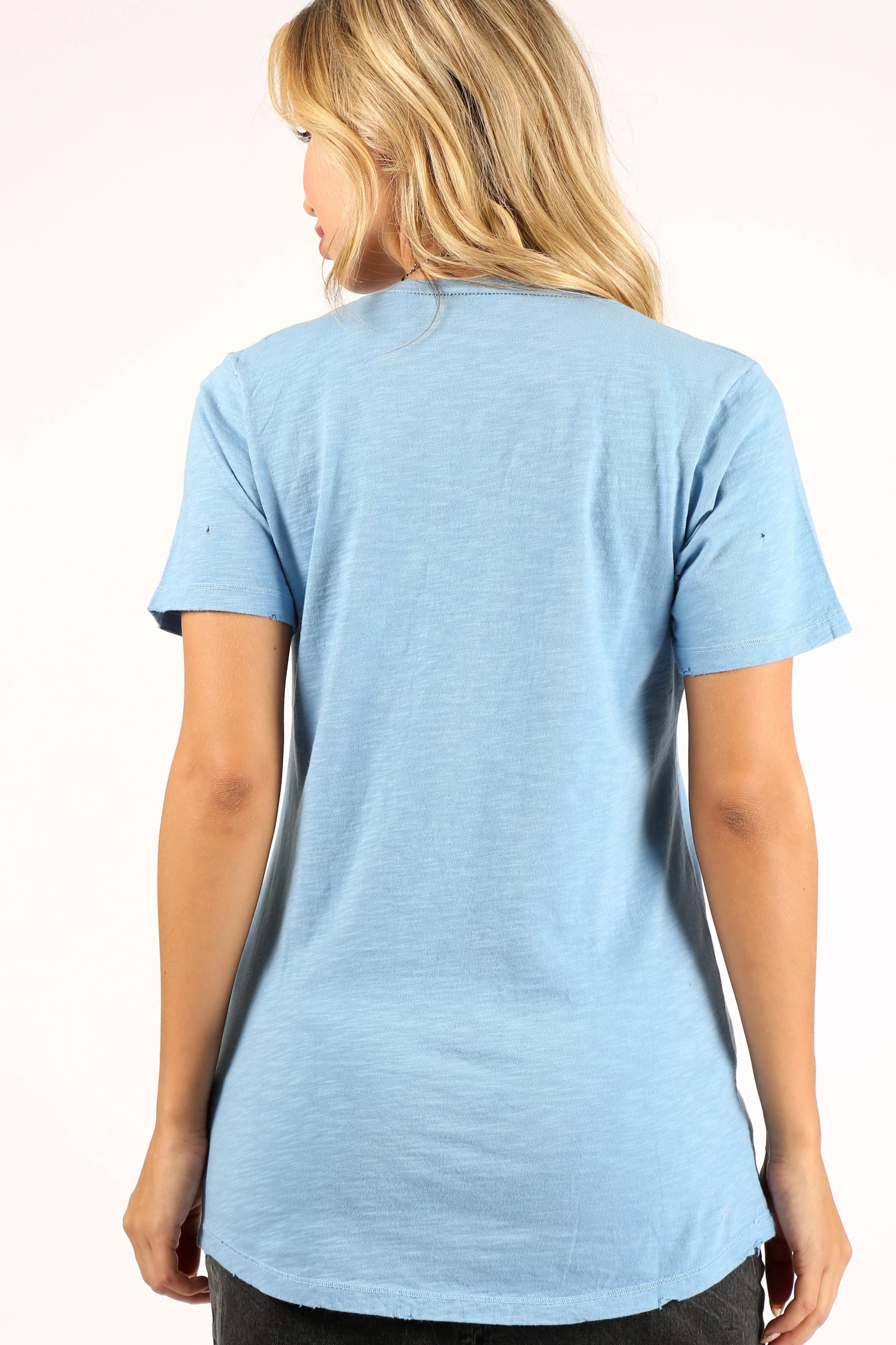 Distressed V-Neck Slub Tee in Cerulean Blue sold by Prince Peter Collection product image thumbnail 4