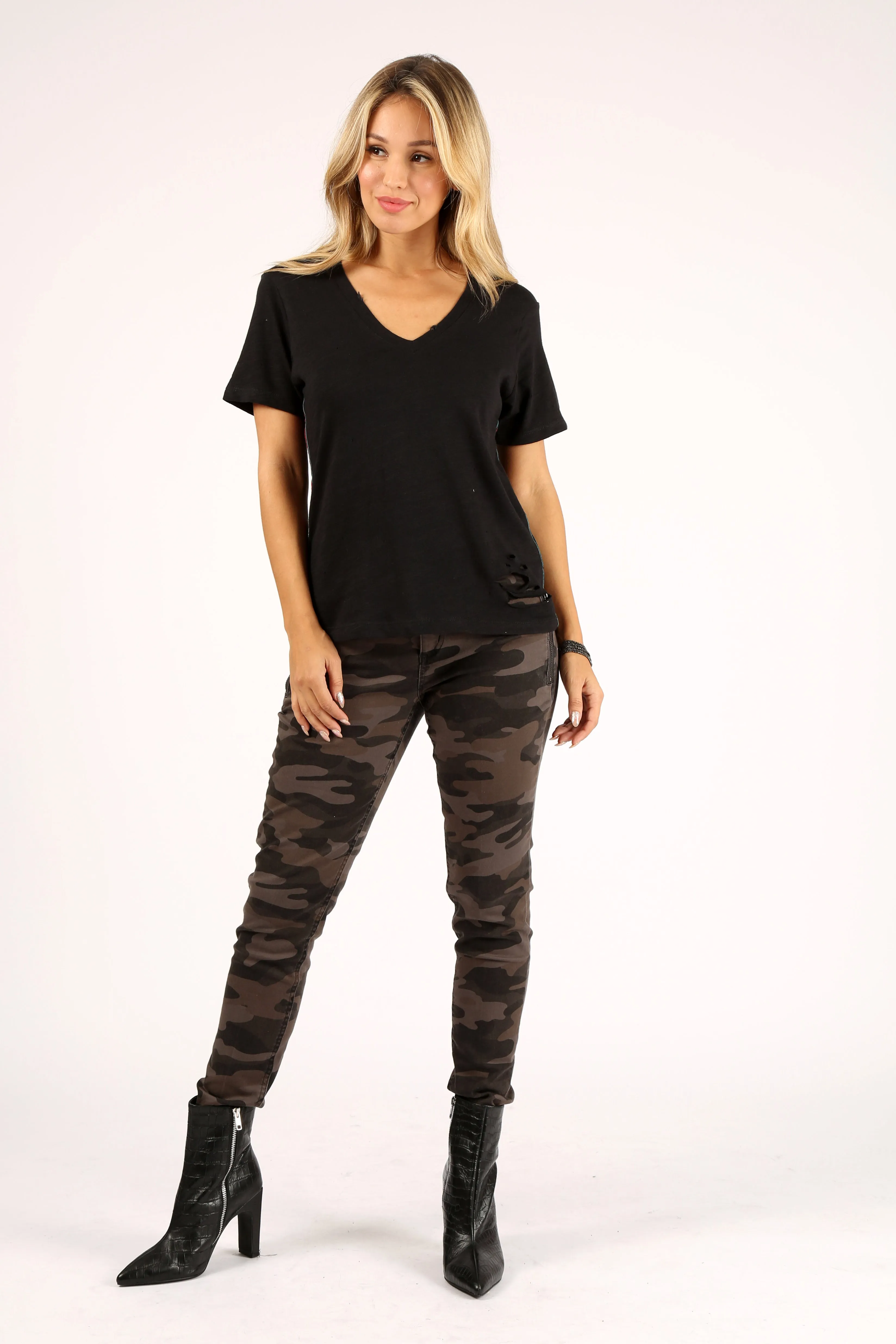 Distressed V-Neck Slub Tee With Taping sold by Prince Peter Collection product image thumbnail 3