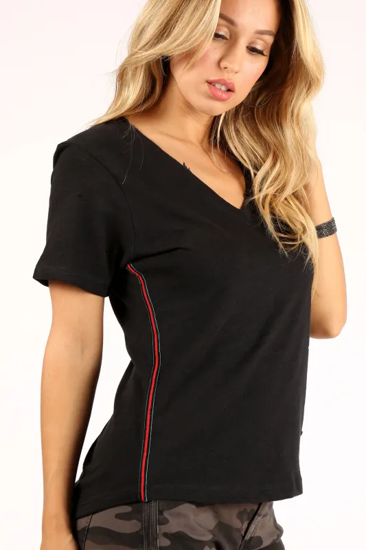 Distressed V-Neck Slub Tee With Taping sold by Prince Peter Collection