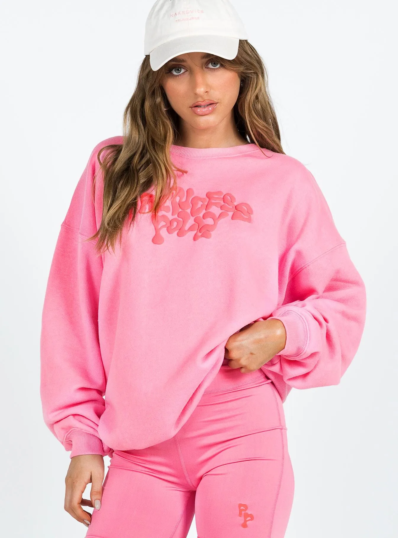 Princess Polly Crew Neck Sweatshirt Squiggle Text Watermelon Pink / Rose sold by Princess Polly product image thumbnail 2