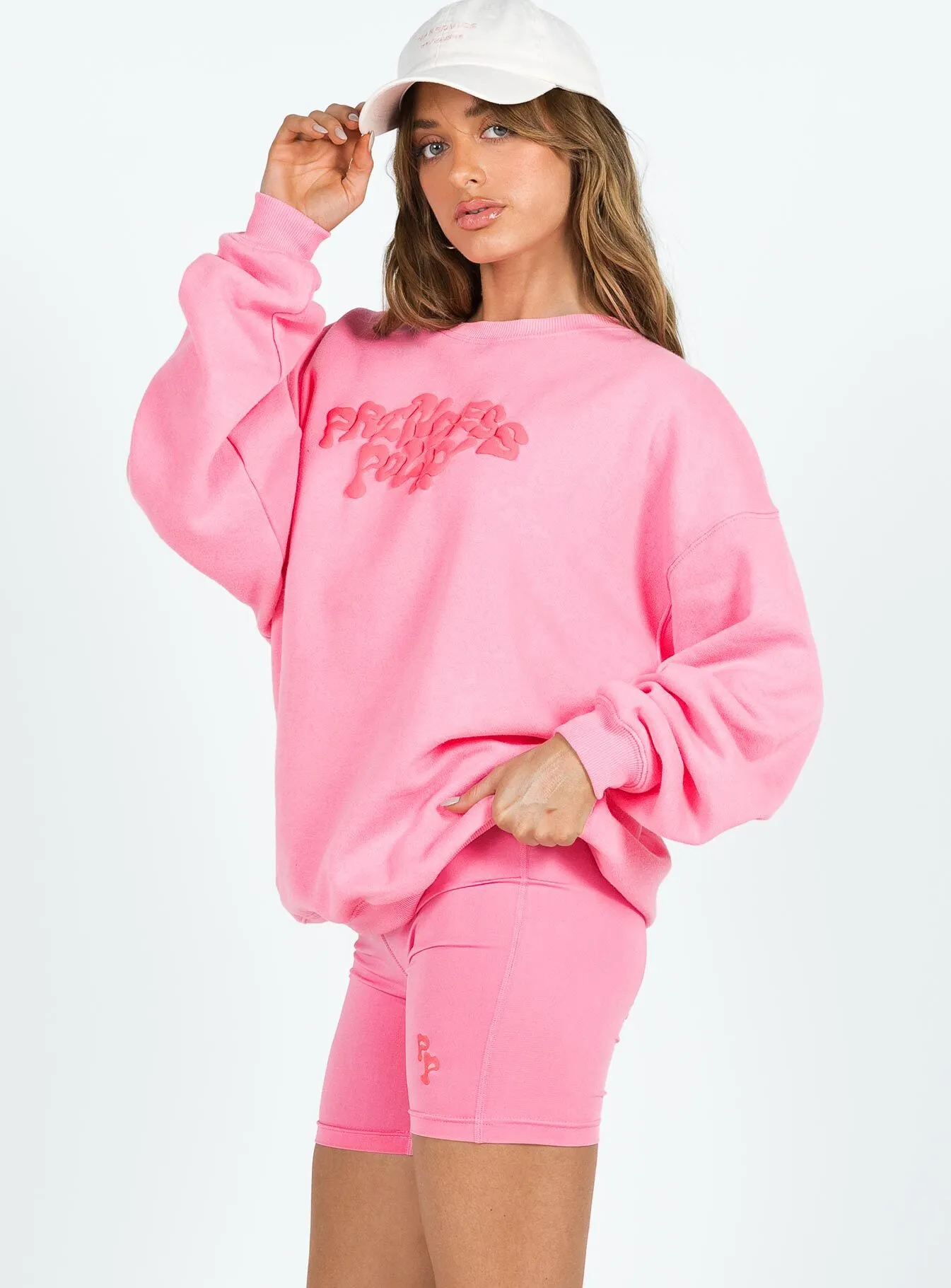 Princess Polly Crew Neck Sweatshirt Squiggle Text Watermelon Pink / Rose sold by Princess Polly product image thumbnail 4