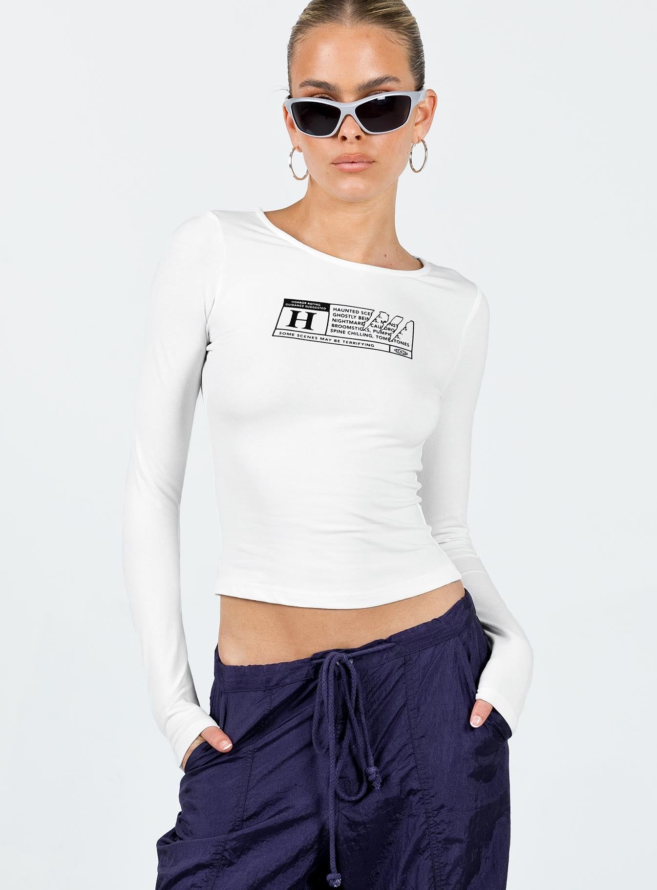 Horror Night Long Sleeve Top White sold by Princess Polly product image thumbnail 3