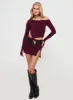 Jalis One Shoulder Set Burgundy sold by Princess Polly