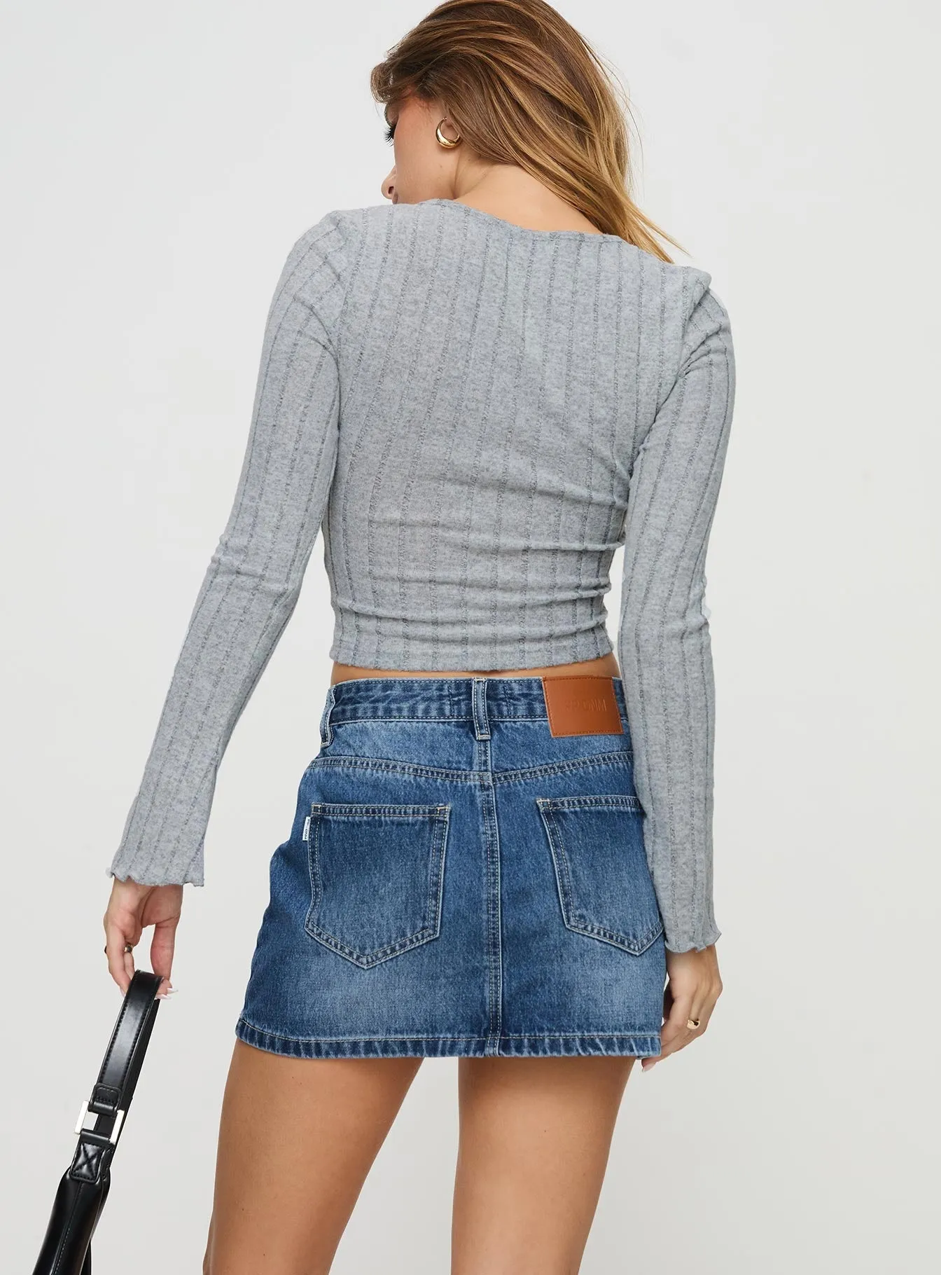 Arrte Mid Rise Denim Mini Skirt Mid Wash Petite sold by Princess Polly product image thumbnail 4