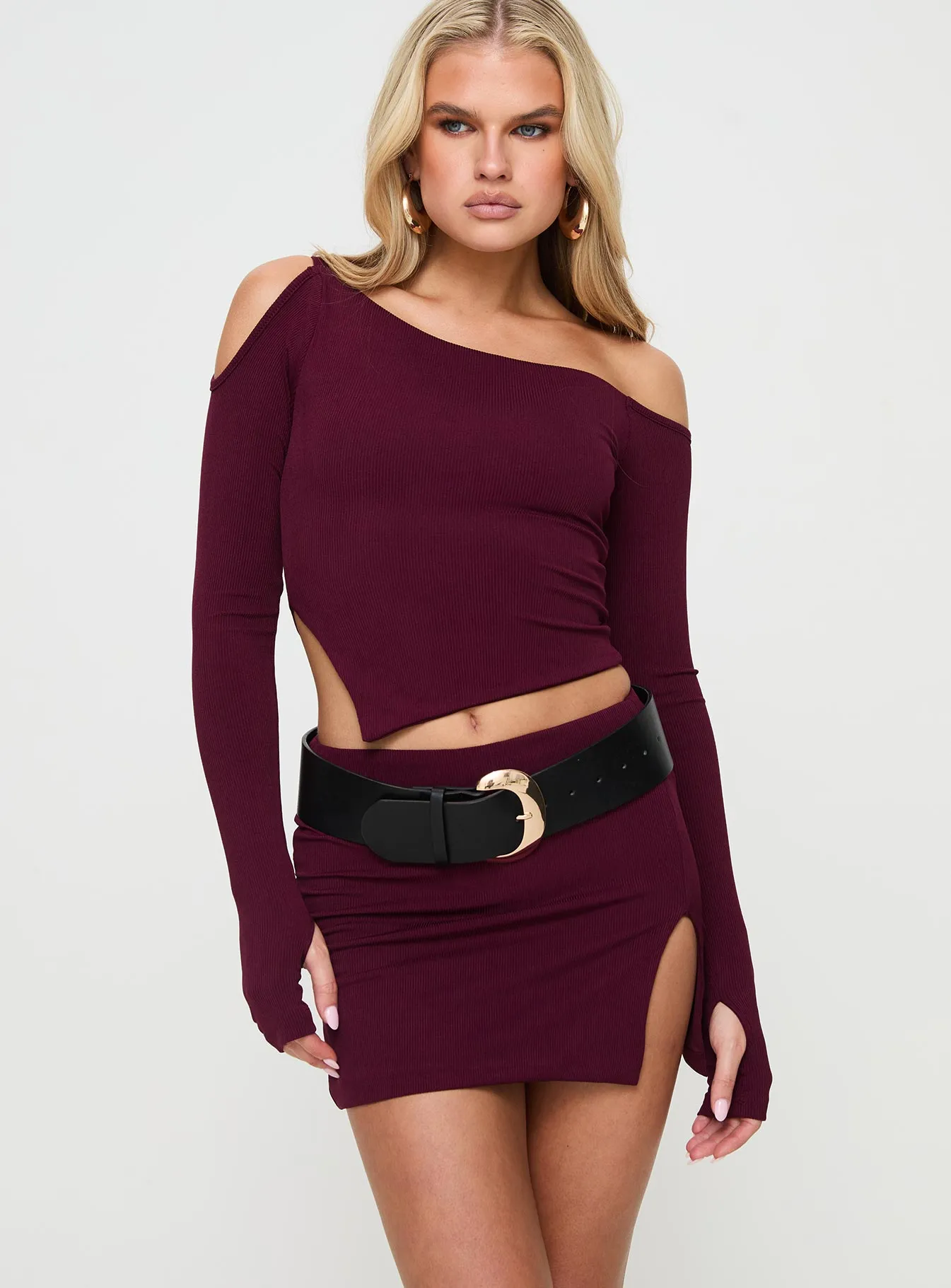 Jalis One Shoulder Set Burgundy sold by Princess Polly product image thumbnail 2