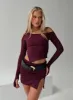 Jalis One Shoulder Set Burgundy sold by Princess Polly