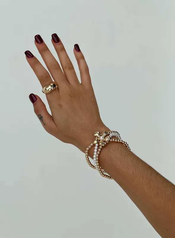 Chani Flower Beaded Bracelet Pack Gold sold by Princess Polly