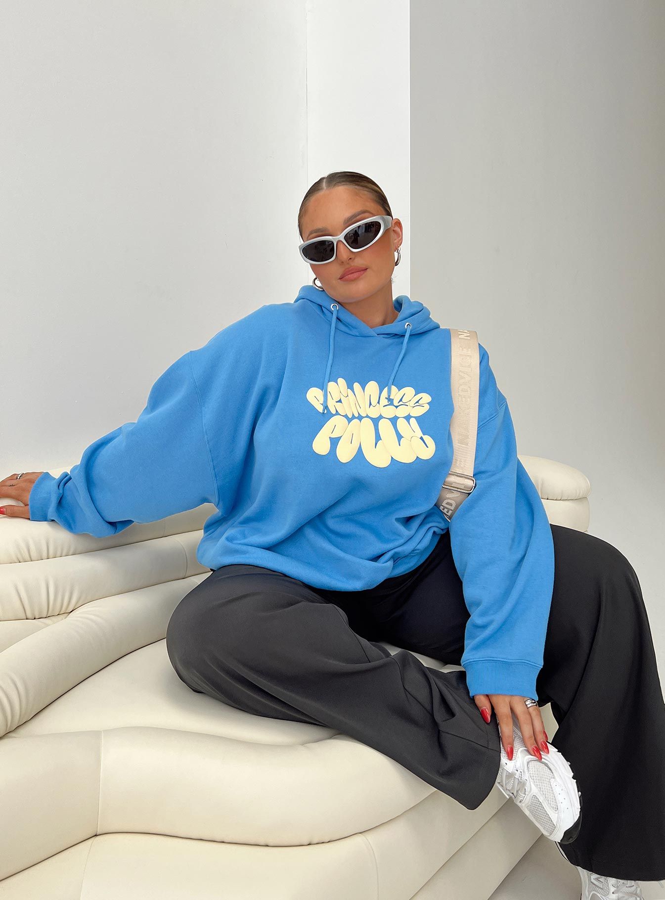 Princess Polly Hoodie Sweatshirt Bubble Text Blue / Yellow Curve sold by Princess Polly product image thumbnail 6