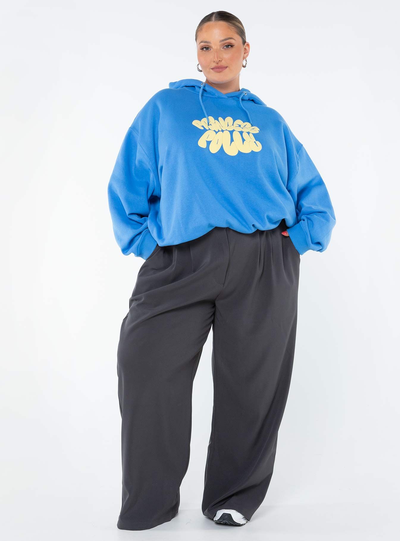 Princess Polly Hoodie Sweatshirt Bubble Text Blue / Yellow Curve sold by Princess Polly product image thumbnail 3