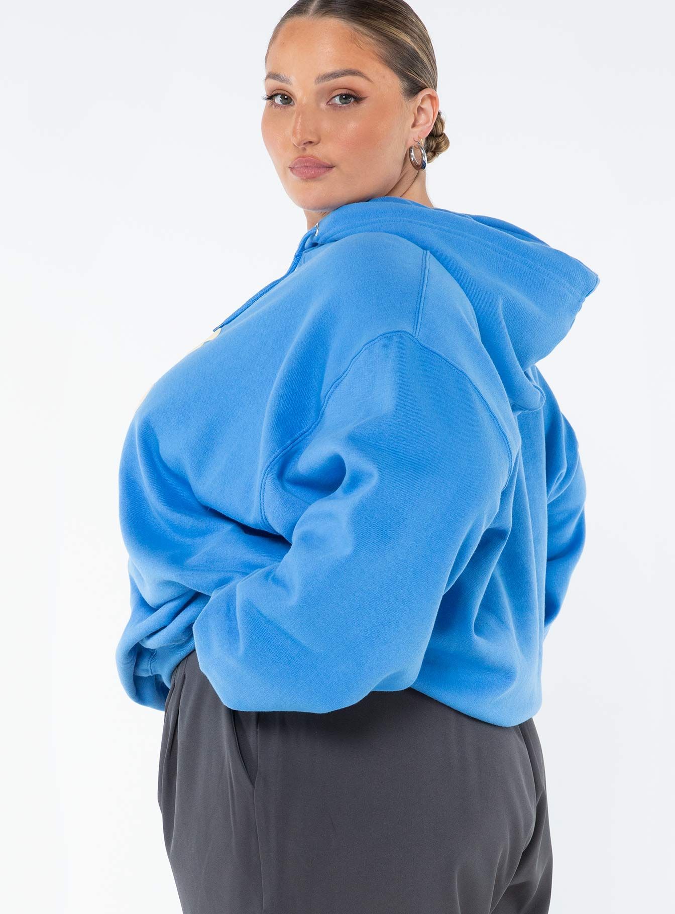 Princess Polly Hoodie Sweatshirt Bubble Text Blue / Yellow Curve sold by Princess Polly product image thumbnail 4