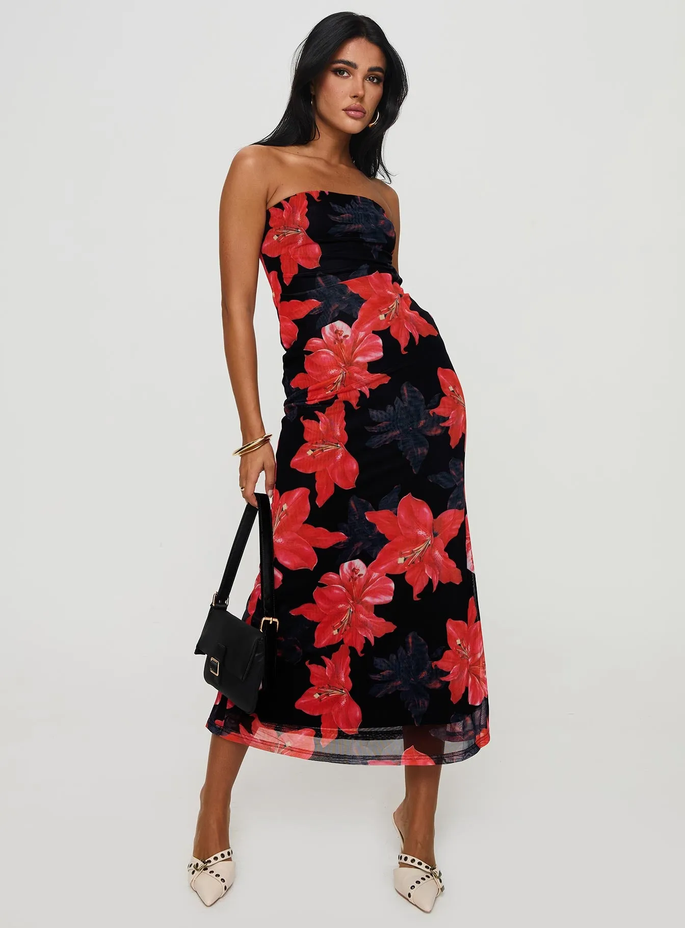 Celik Strapless Maxi Dress Black / Floral sold by Princess Polly product image thumbnail 2