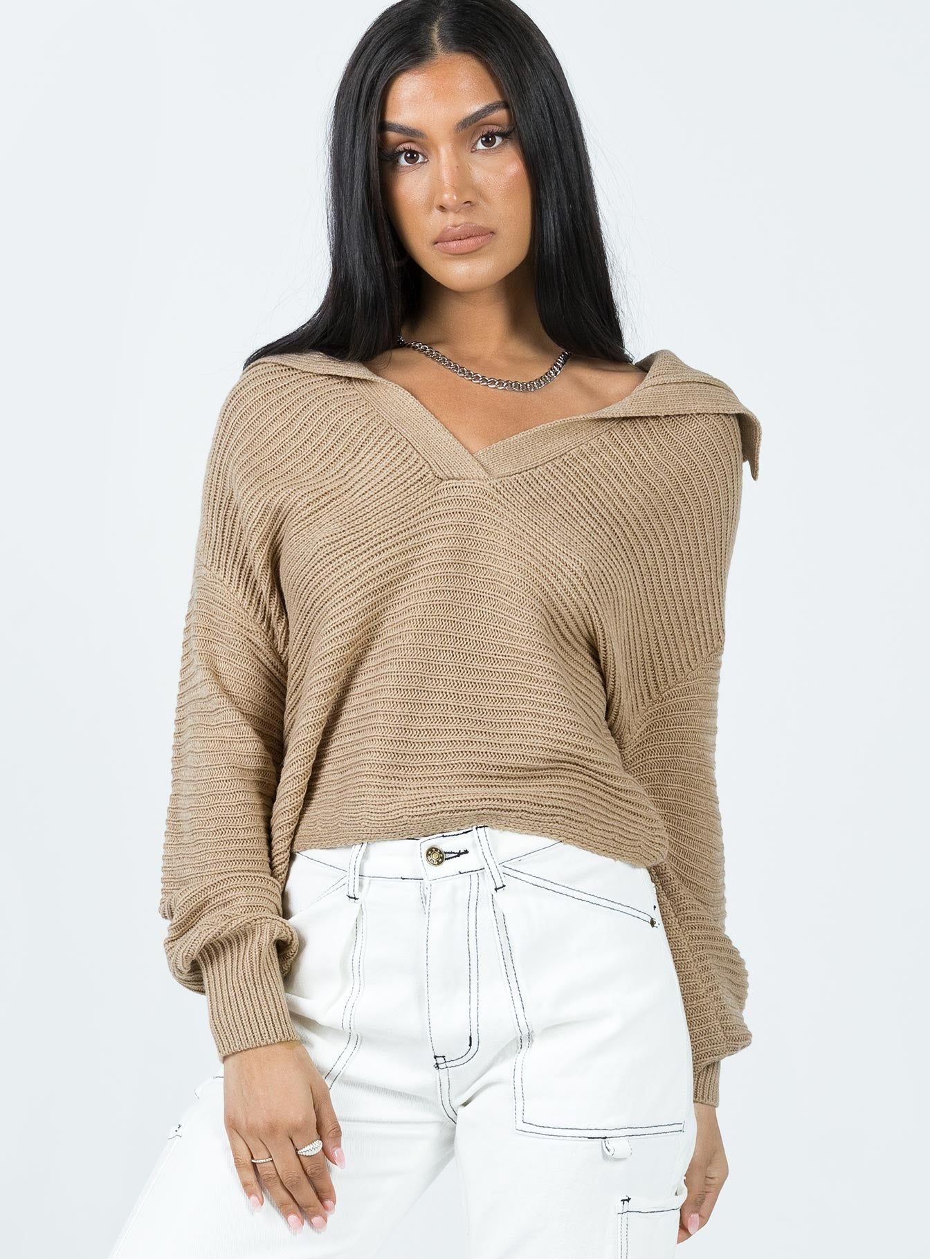 Brihni Oversized Knit Sweater Beige sold by Princess Polly