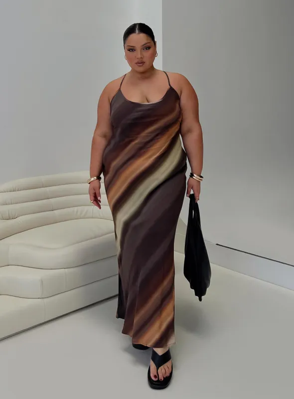 Otillie Maxi Dress Brown Multi Curve sold by Princess Polly