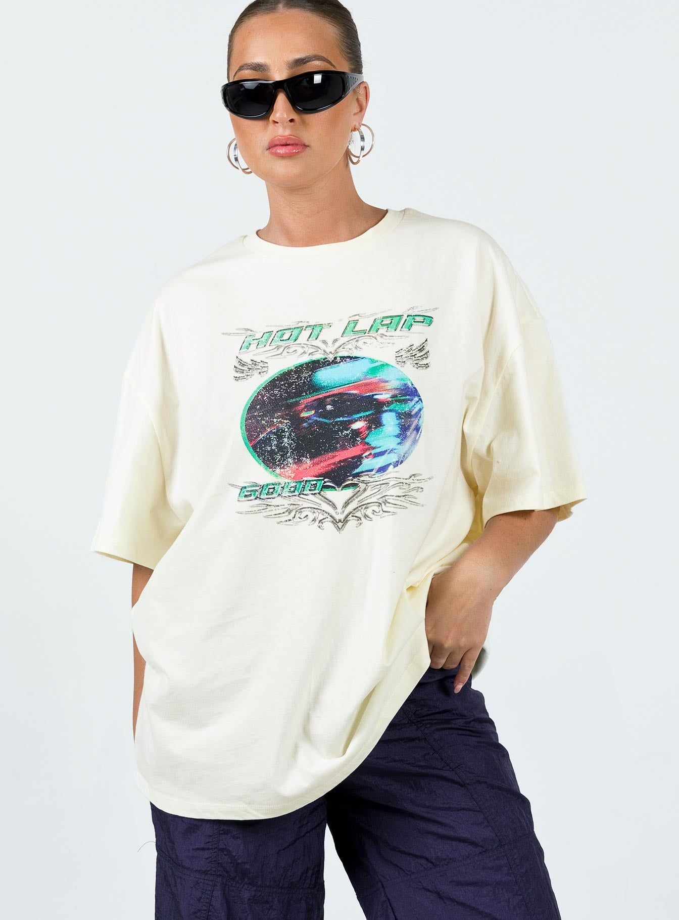 Hot Lap Oversized Tee Ivory sold by Princess Polly