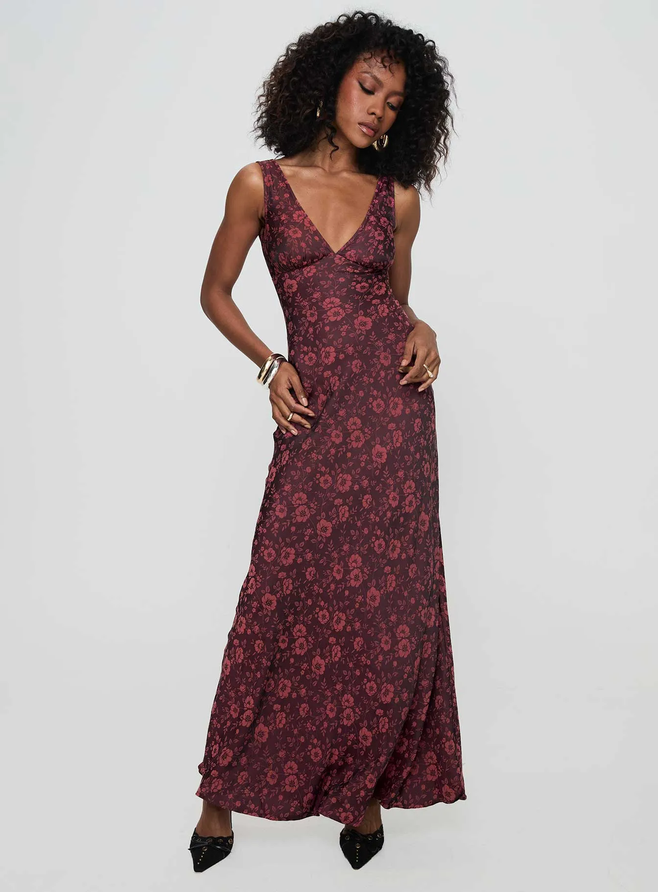 Nell Jacquard Maxi Dress Burgundy sold by Princess Polly product image thumbnail 2
