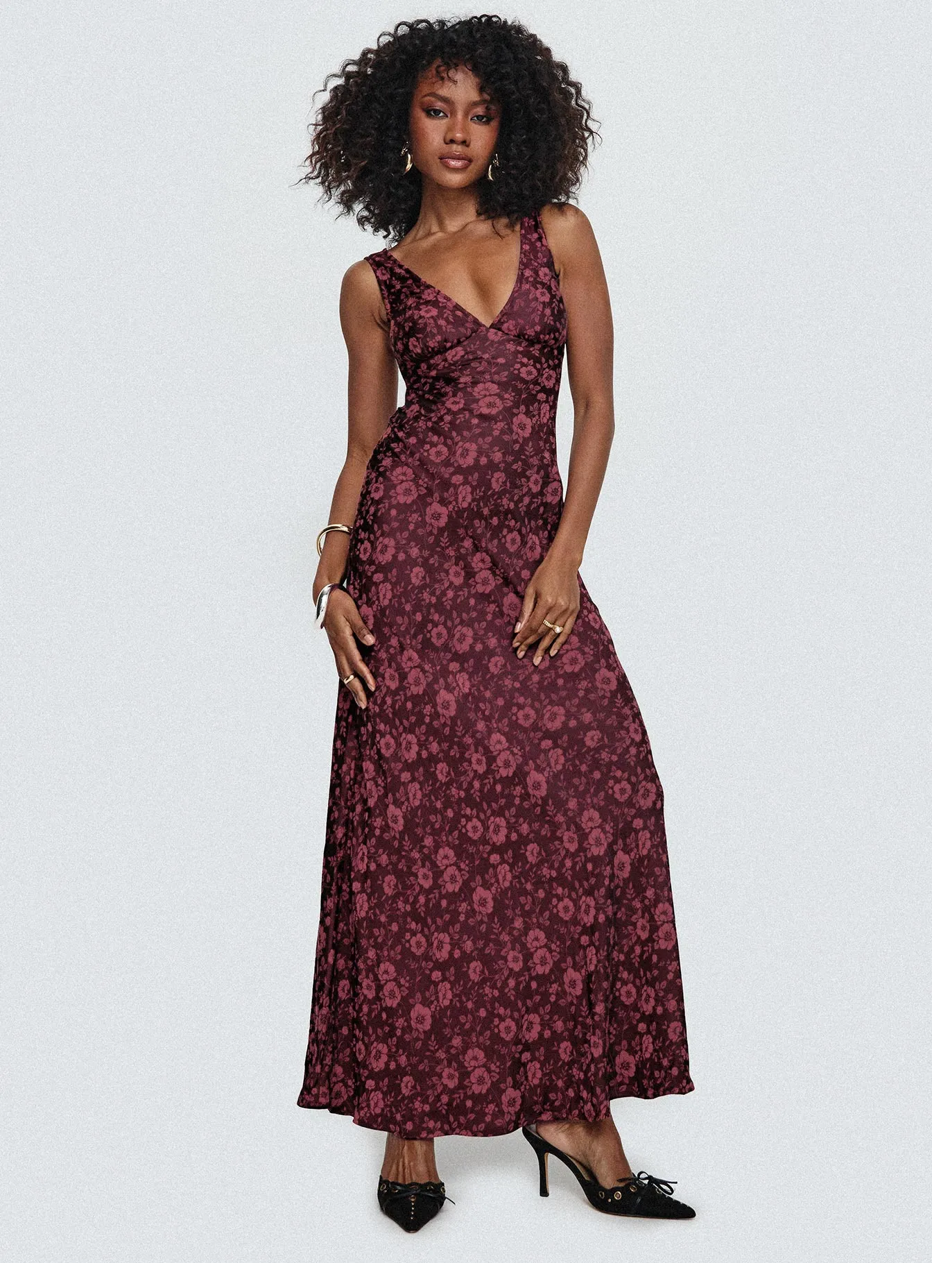 Nell Jacquard Maxi Dress Burgundy sold by Princess Polly