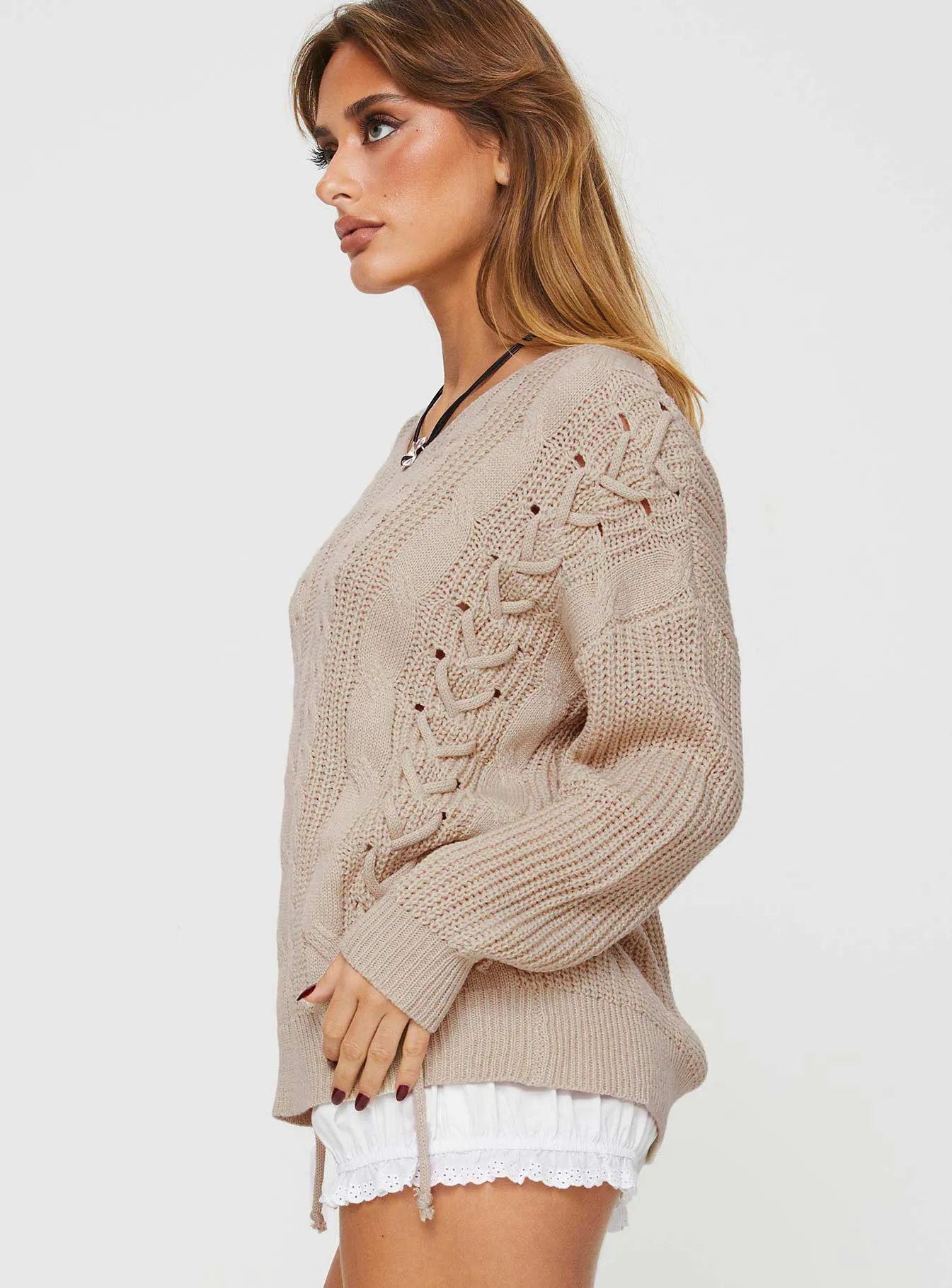 Lack Of Love Cable Knit Sweater Beige sold by Princess Polly product image thumbnail 4