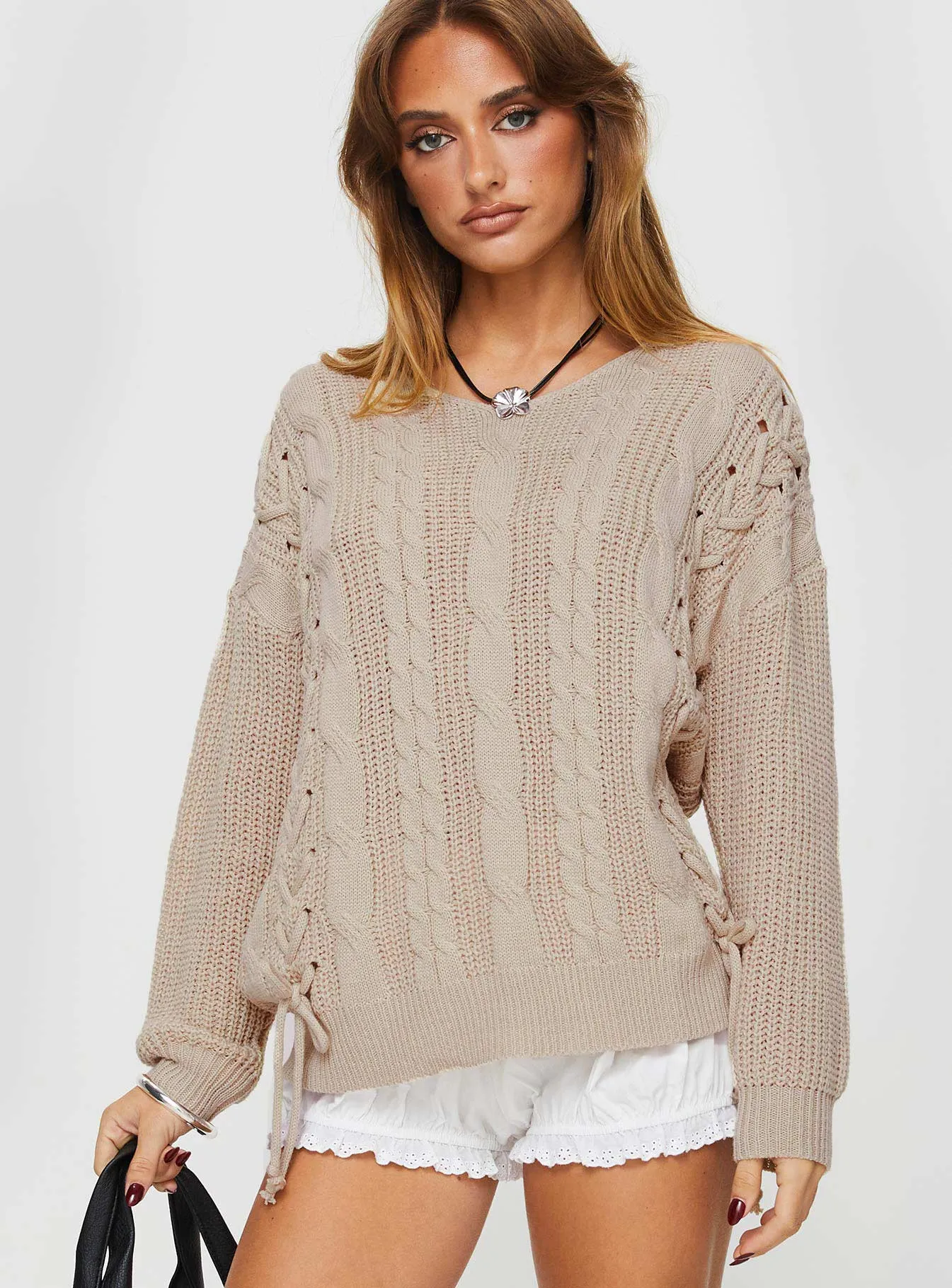 Lack Of Love Cable Knit Sweater Beige sold by Princess Polly product image thumbnail 2