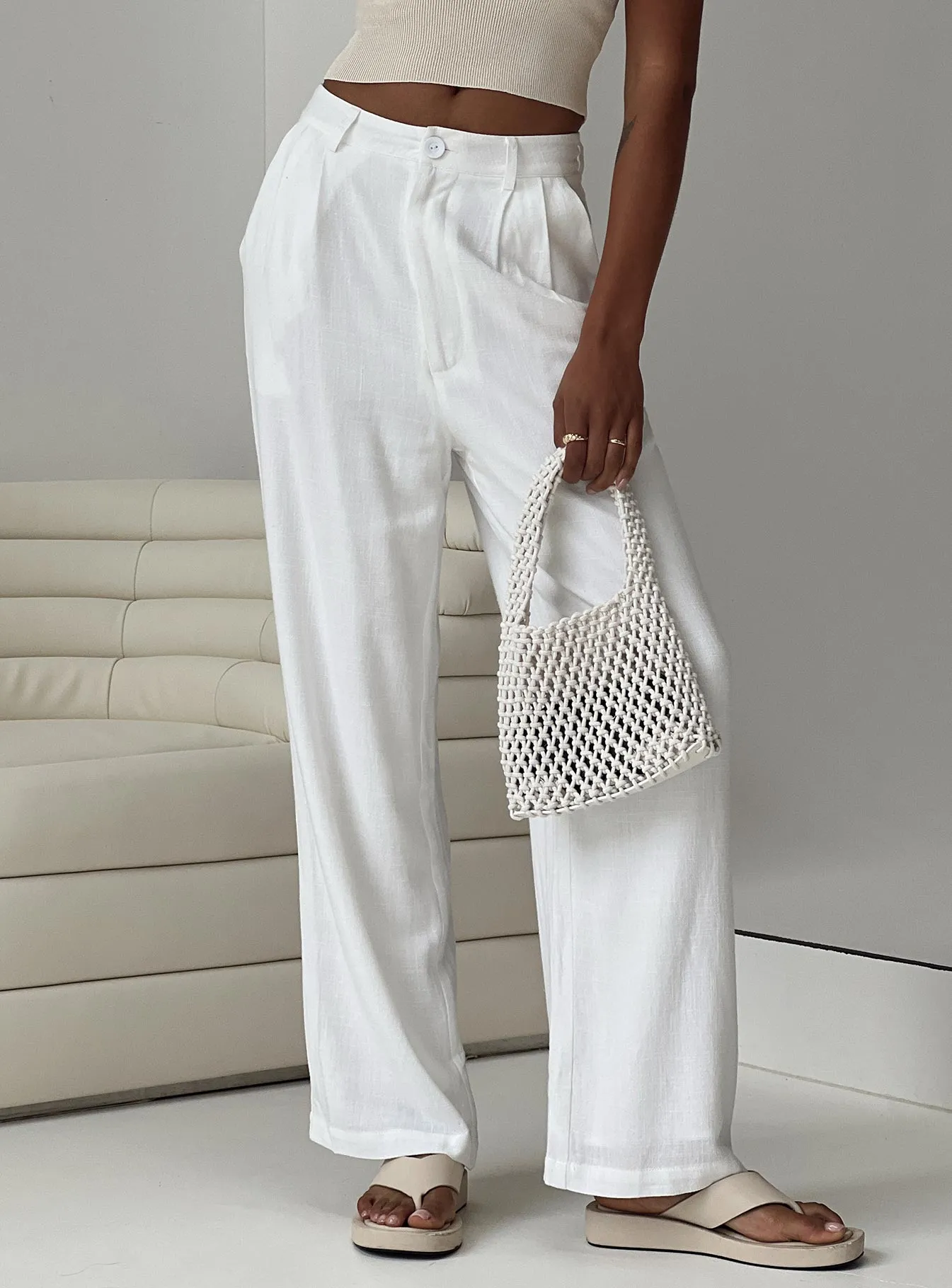 Brenda Linen Blend Pants White sold by Princess Polly product image thumbnail 3