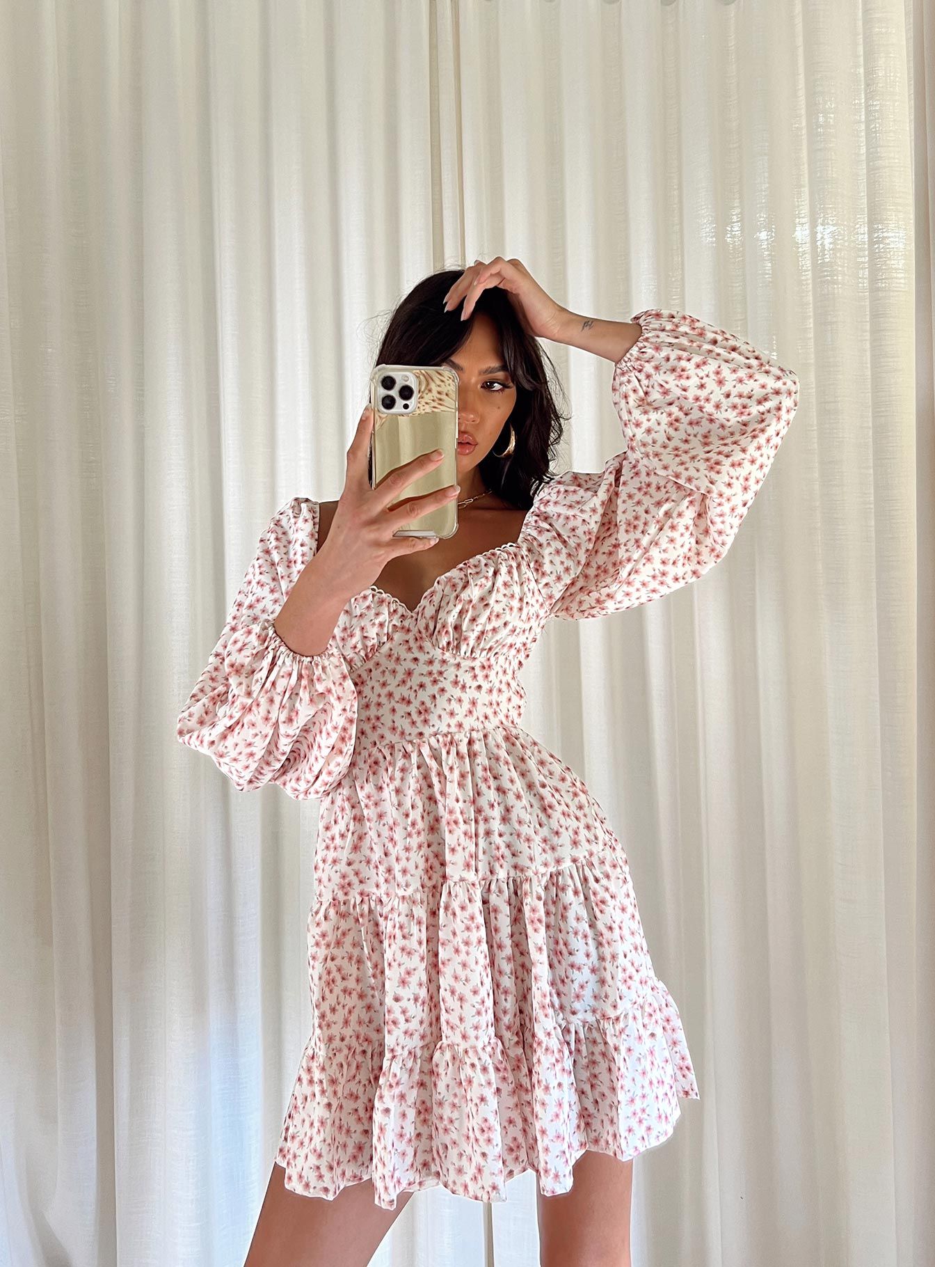 Danny Long Sleeve Mini Dress Pink Floral sold by Princess Polly