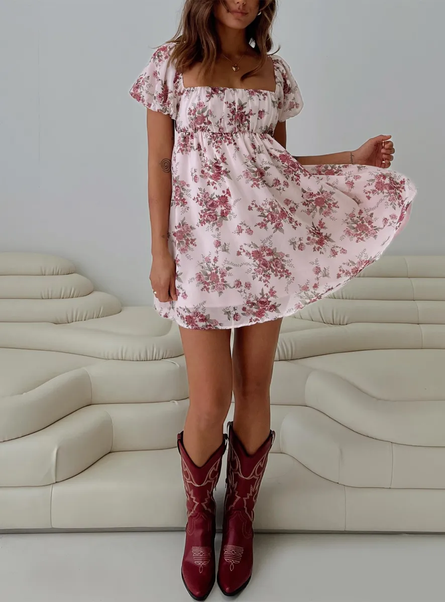 Let's Dance Mini Dress Cream Floral sold by Princess Polly