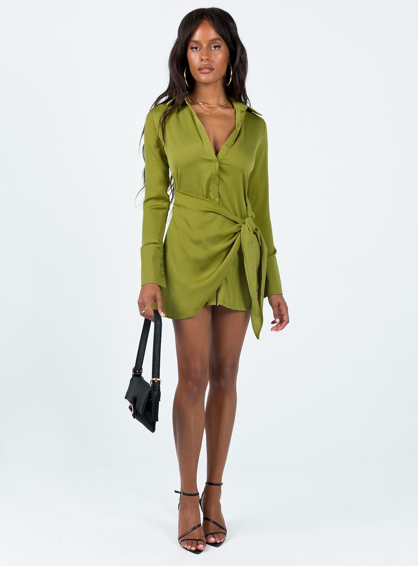 Bodeni Long Sleeve Mini Dress Green sold by Princess Polly product image thumbnail 3