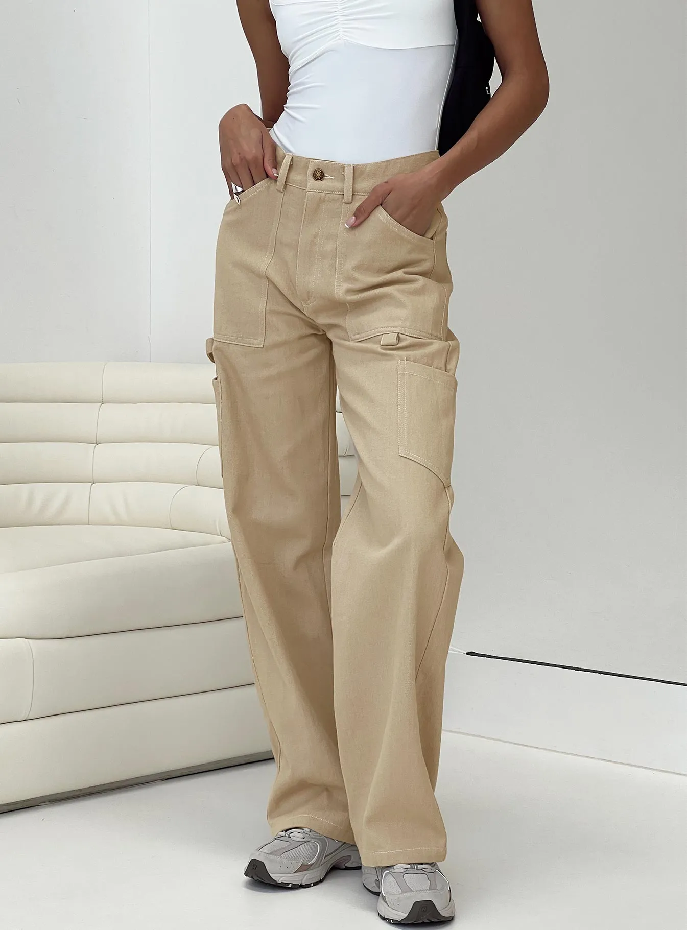 Hellier Cargo Pant Beige sold by Princess Polly