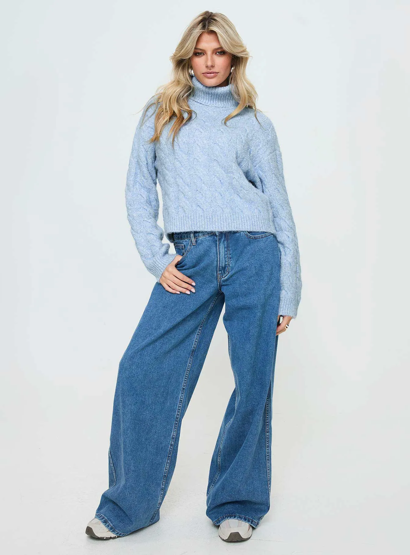 Cathie Turtleneck Cable Knit Sweater Blue sold by Princess Polly product image thumbnail 3
