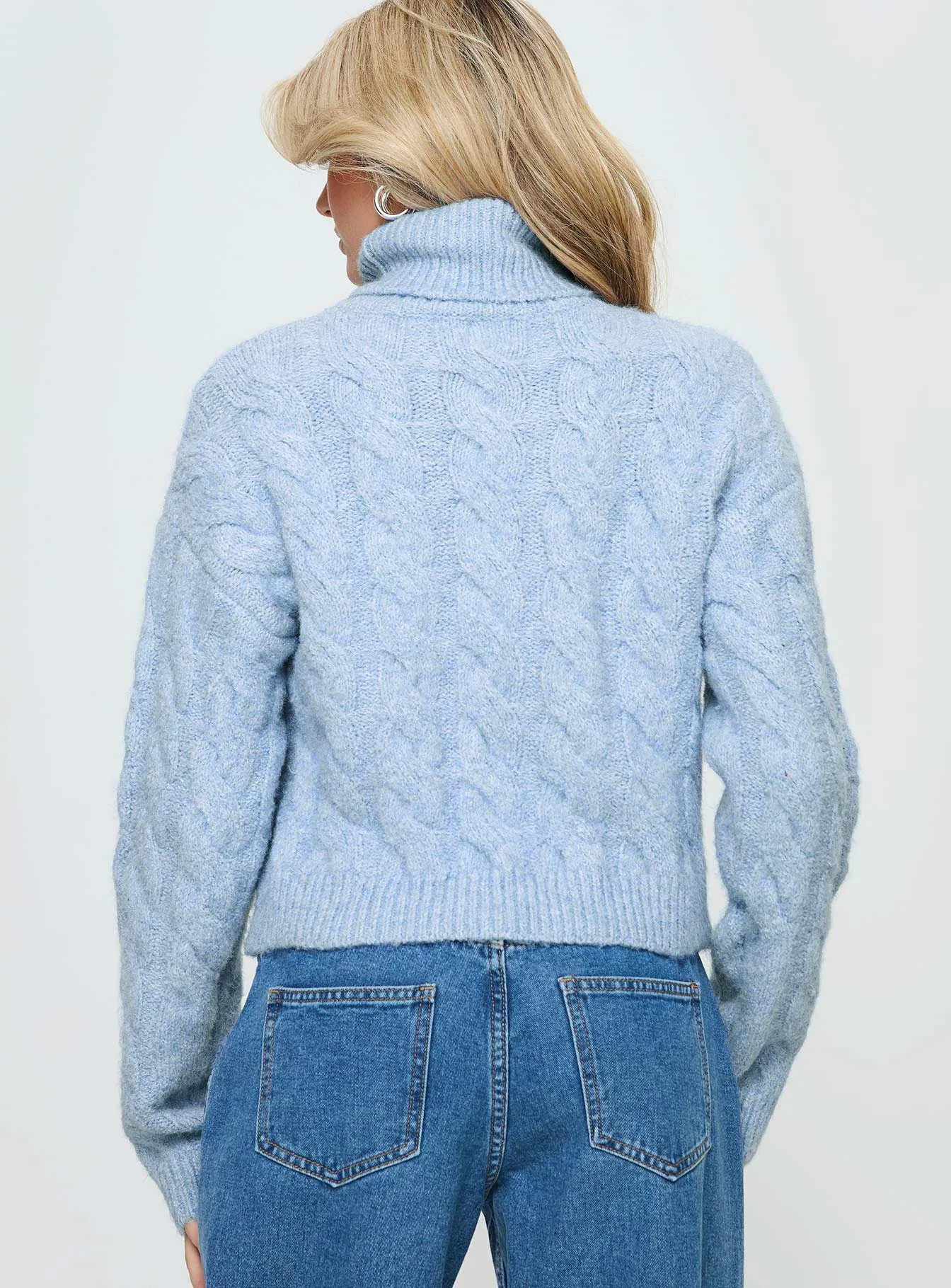 Cathie Turtleneck Cable Knit Sweater Blue sold by Princess Polly product image thumbnail 5