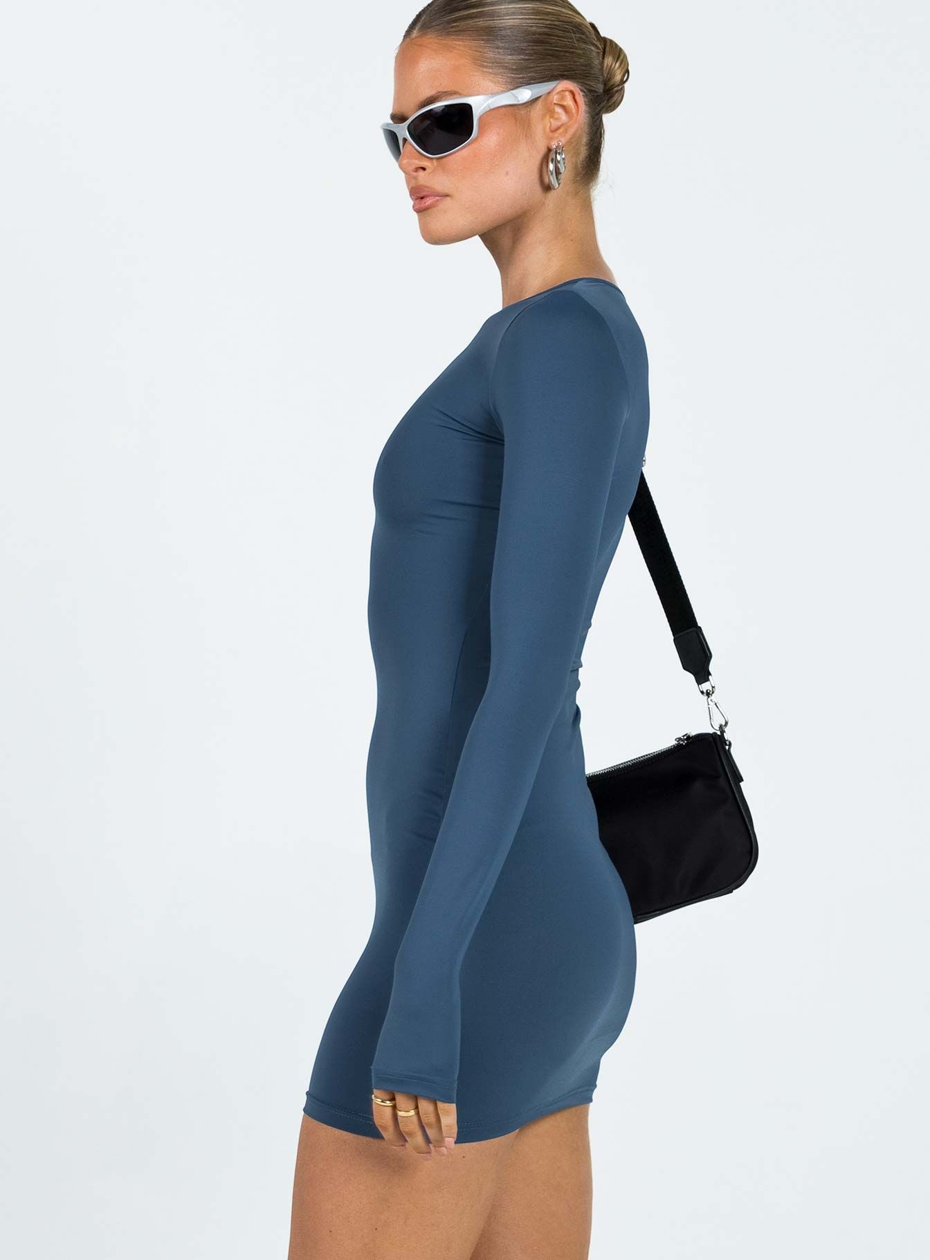 Farro Long Sleeve Mini Dress Navy sold by Princess Polly product image thumbnail 3