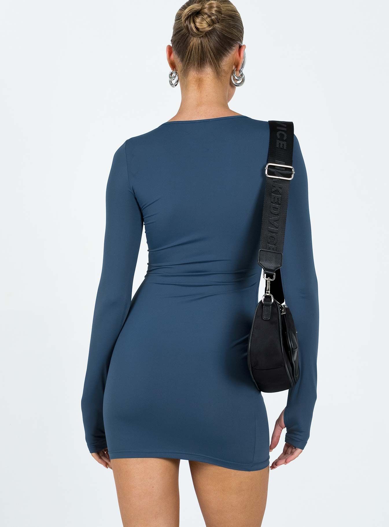 Farro Long Sleeve Mini Dress Navy sold by Princess Polly product image thumbnail 4
