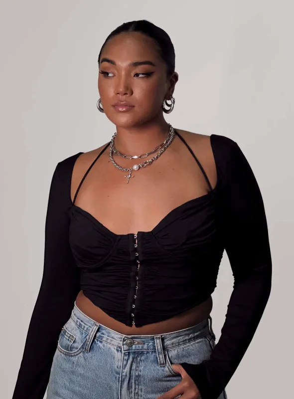 Galyn Long Sleeve Top Black sold by Princess Polly