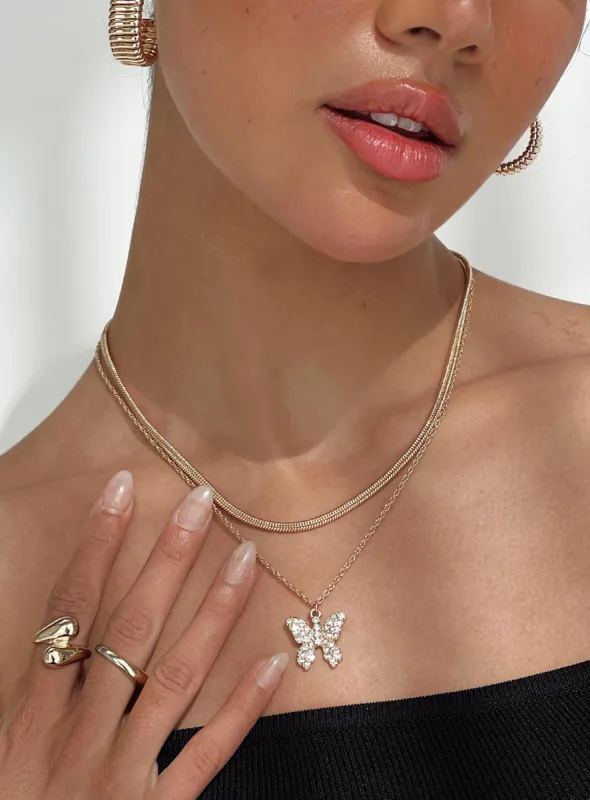 Butterfly Fly Away Necklace Gold sold by Princess Polly