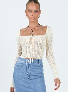 Mellow Long Sleeve Top Cream sold by Princess Polly