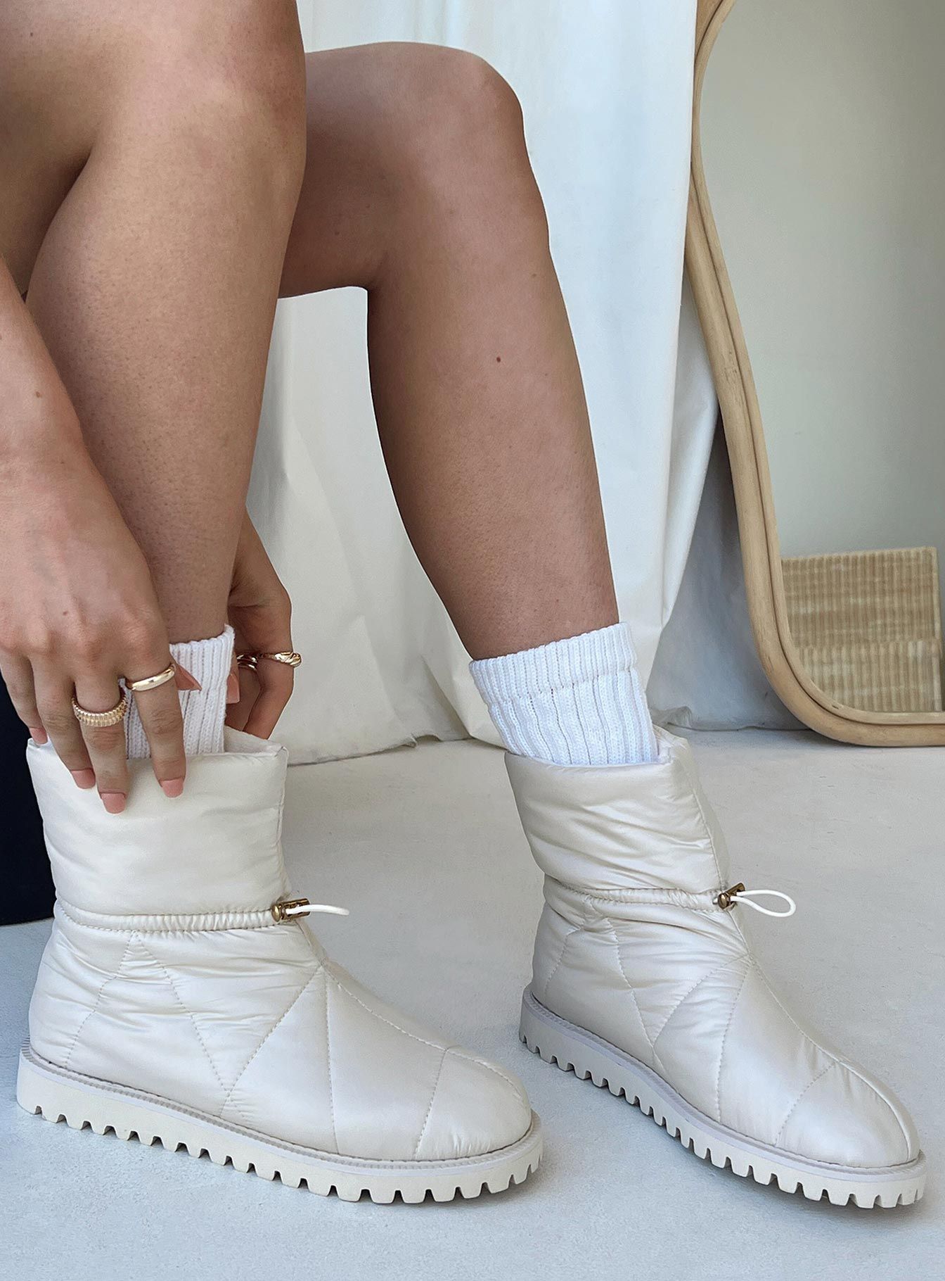 Higgins Quilted Ankle Boots Beige sold by Princess Polly