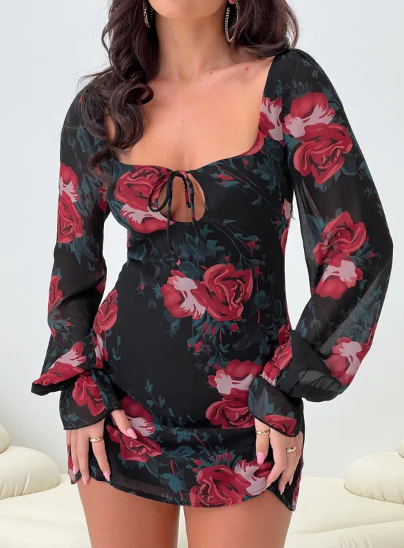 Bayford Long Sleeve Mini Dress Red / Black Petite sold by Princess Polly