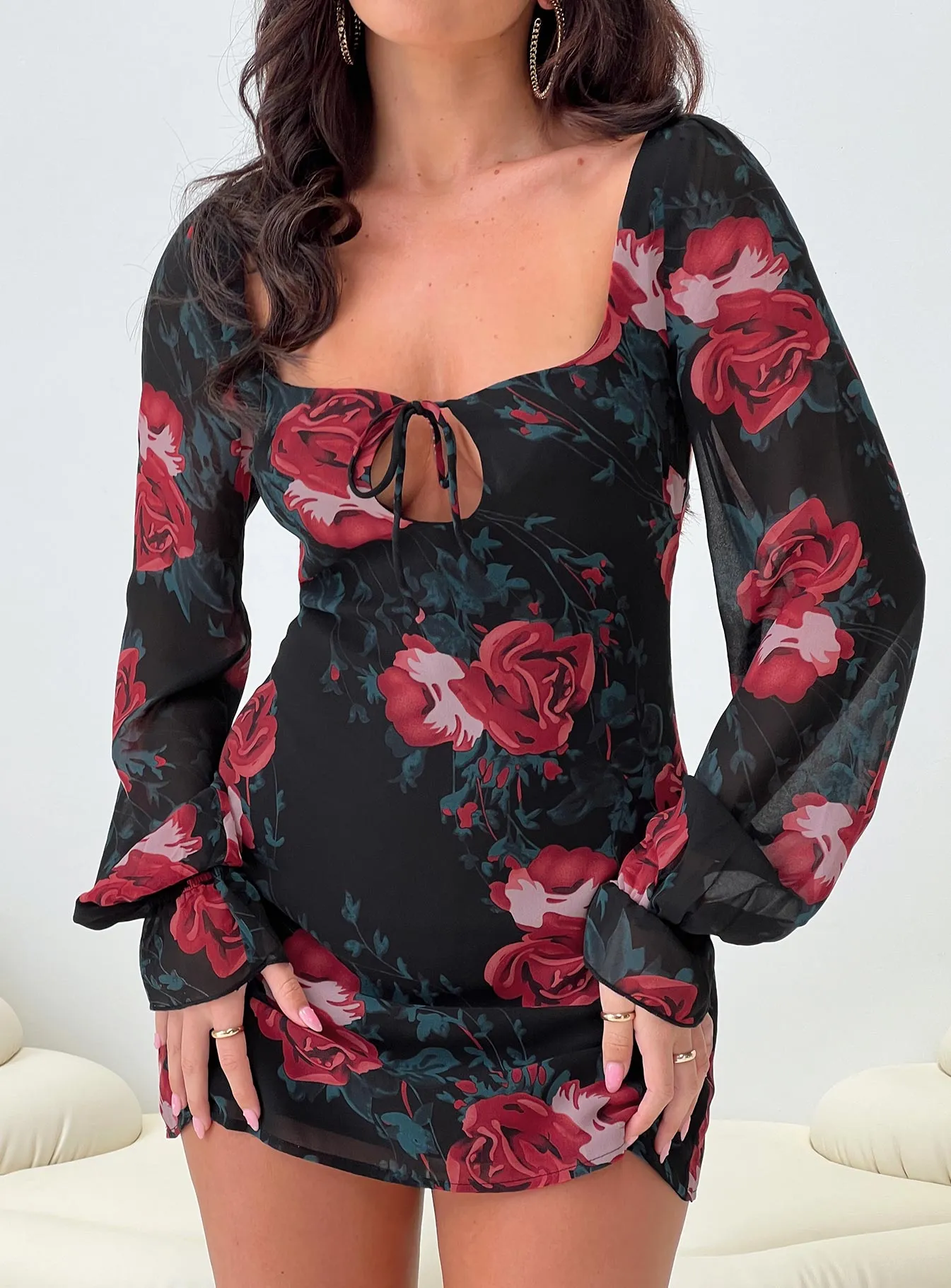 Bayford Long Sleeve Mini Dress Red / Black Petite sold by Princess Polly