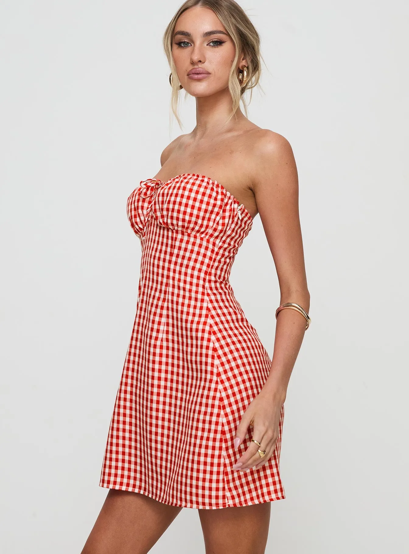 Double Date Mini Dress Red Gingham sold by Princess Polly product image thumbnail 4