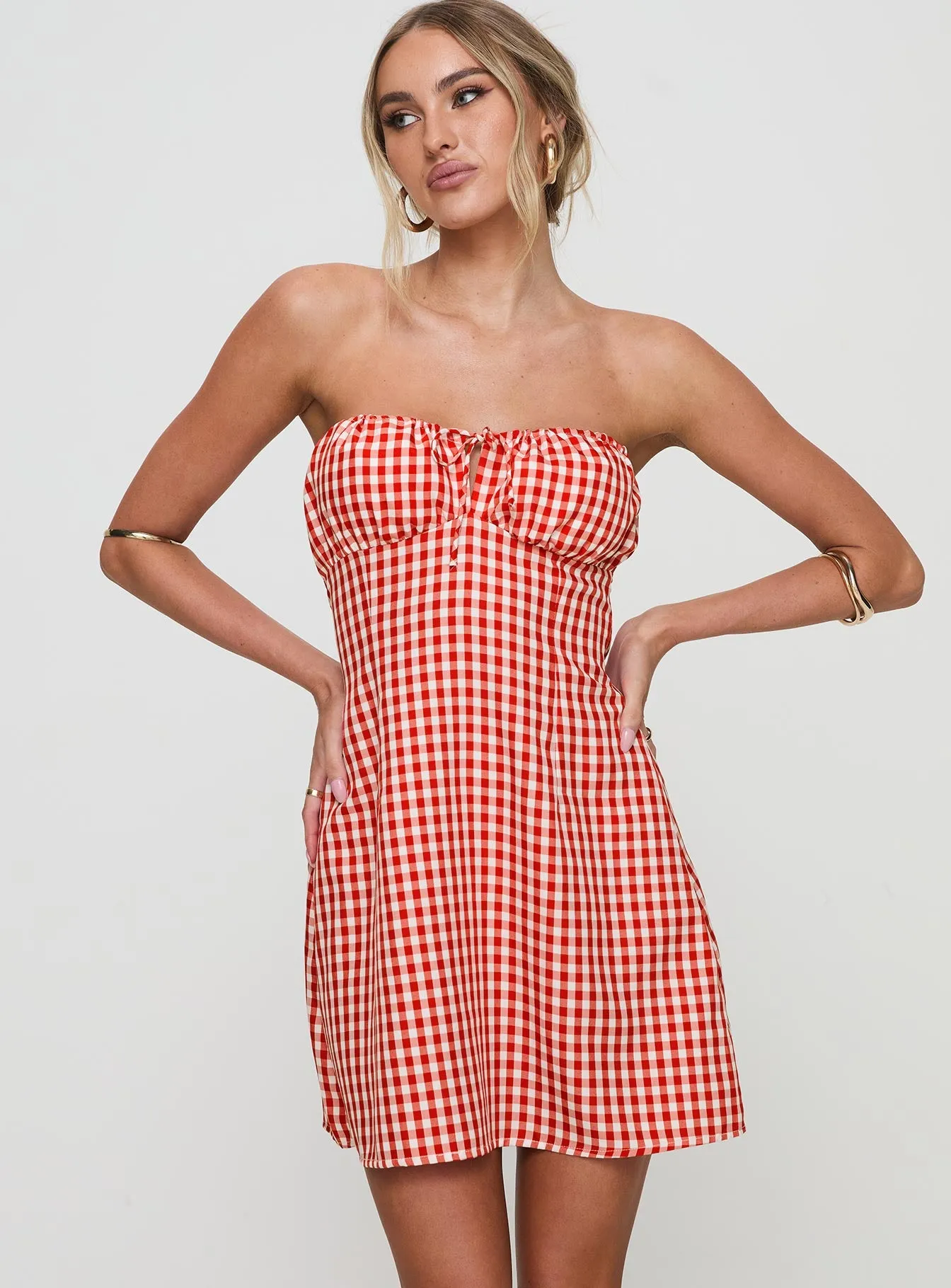 Double Date Mini Dress Red Gingham sold by Princess Polly product image thumbnail 2