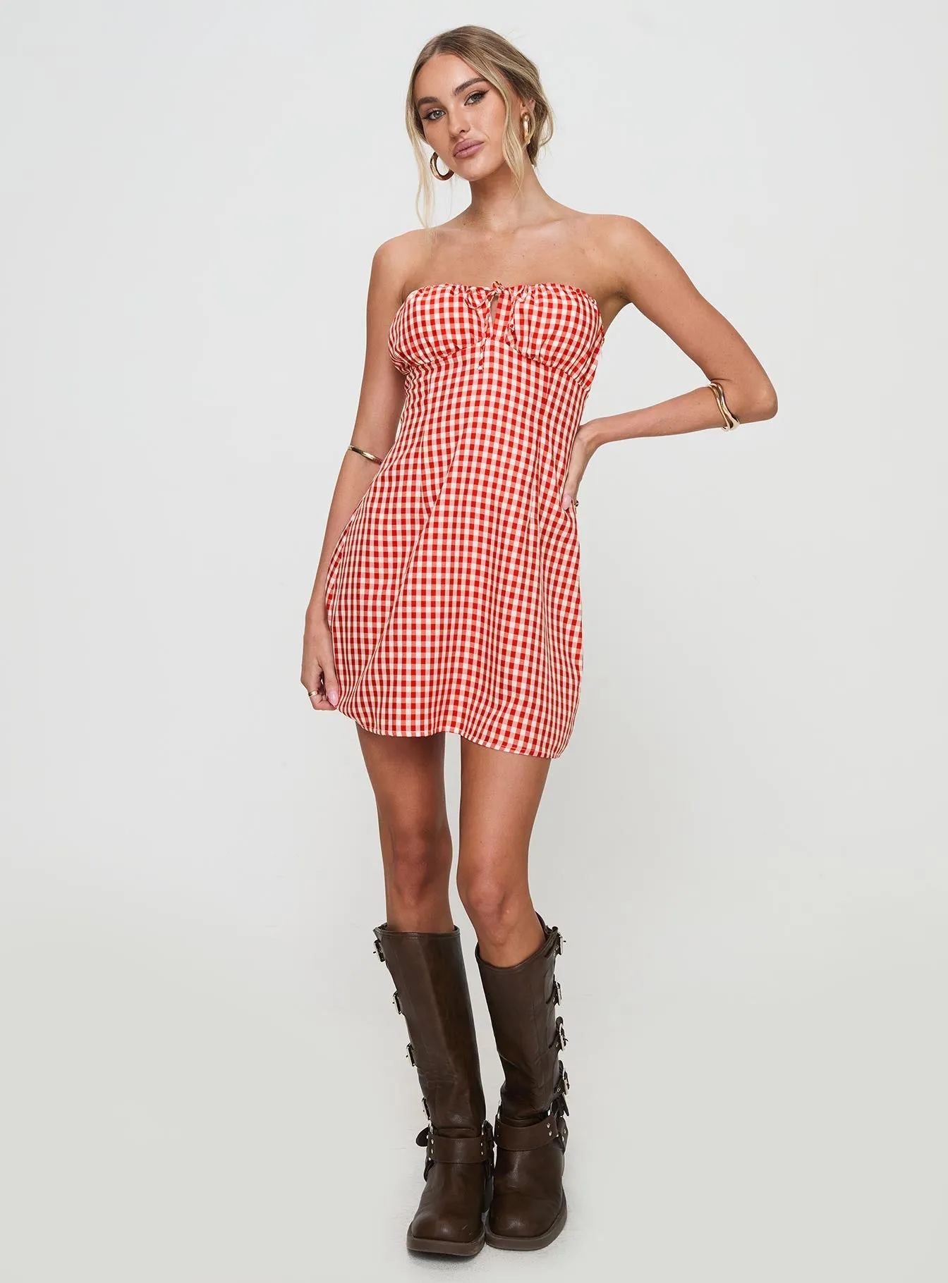 Double Date Mini Dress Red Gingham sold by Princess Polly product image thumbnail 3