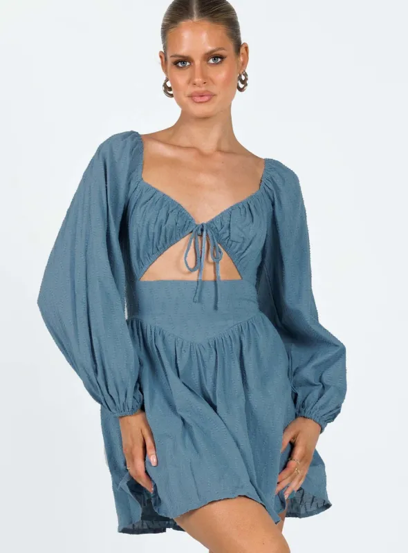 Tennyson Long Sleeve Mini Dress Blue sold by Princess Polly